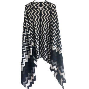 AUTUMN CASHMERE Chevron Sweater Shawl Blue Black S